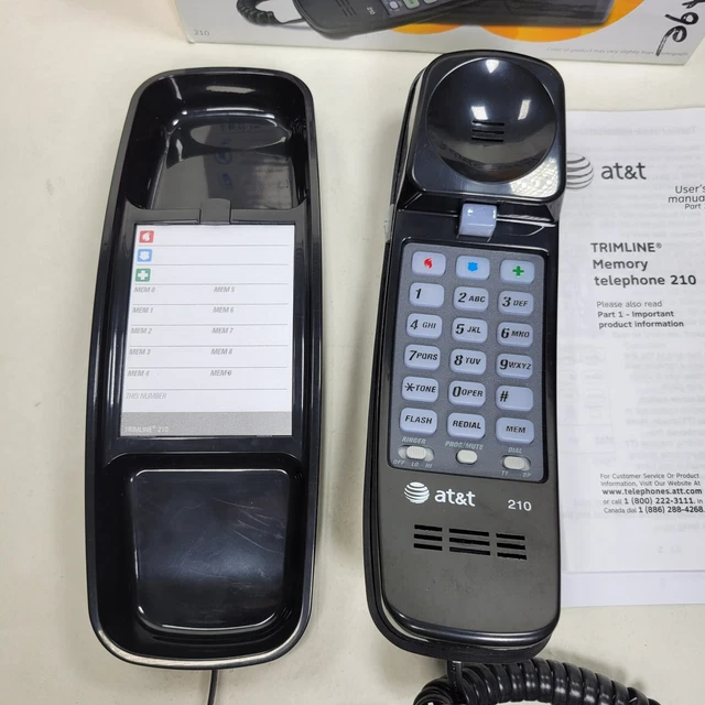 AT&T 210 BASIC Trimline Corded Telephone Black Wall-Mountable Landline ...