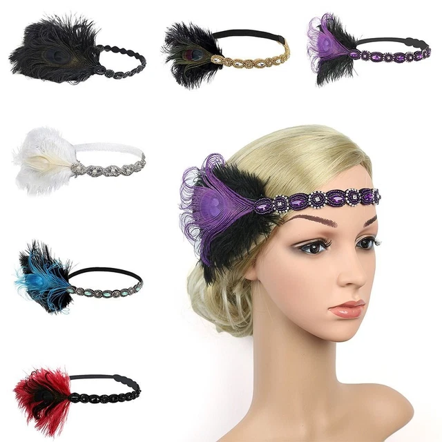 sulla testa Fascia per capelli con piume Strass nero Copricapo da festa
