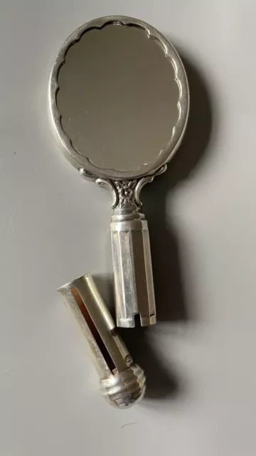 Ancien miroir à main argent massif avec poudrier et rouge à lèvres intégré 3