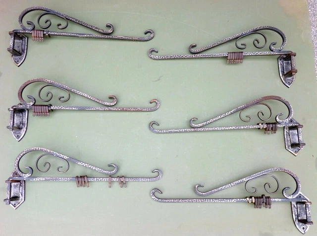 Curtain Rods & Brackets Hammered Wrought Iron Swing Arm Drapery Lot Vintage