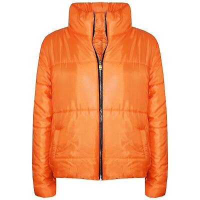 Girls Jacket Kids Orange Wetlook Cropped Padded Quilted Puffer Jackets Coat 5-13