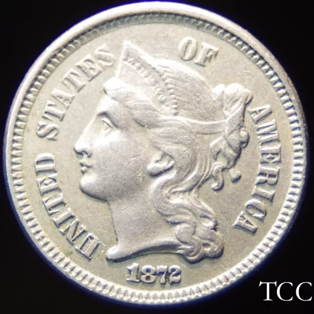 1872 THREE CENT NICKEL ~ GORGEOUS TYPE ~ 3c COIN ~ FREE SHIPPING ~ TCC