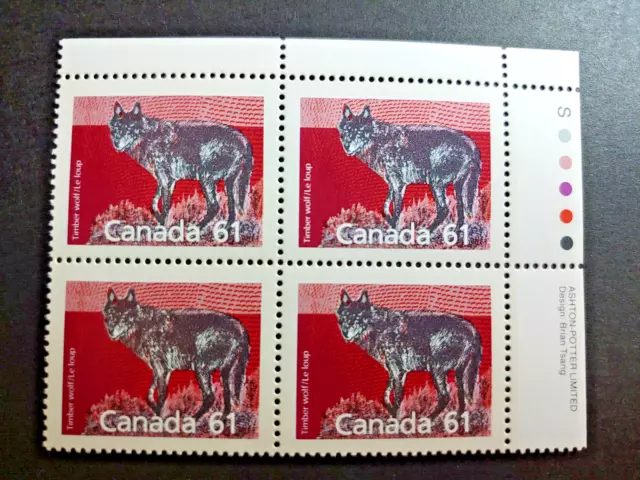 Canada Timber Wolf *rare* tagged FV $2.44 stamp block - MNH 99 cent start