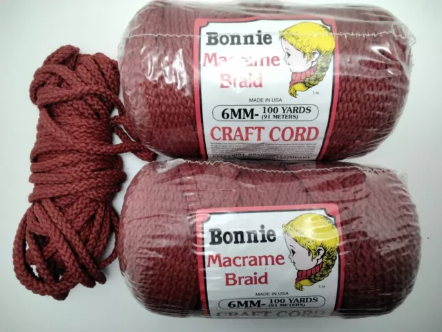 VTG Pepperell Bonnie Macrame Braid Craft Cord (Lot Of 2 +) Col: WINE, 6mm 100 Yd
