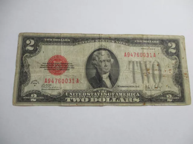1928B the KEY red seal 2 dollar note