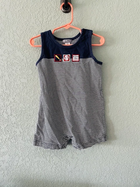 Carters Baby Boys Baseball Romper Blue Striped Summer Outfit Size 24 Months