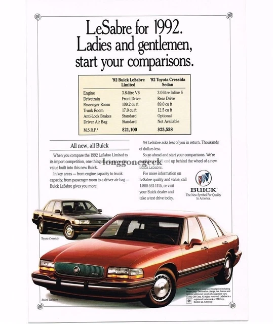 1992 Buick Le Sabre Red 4-door Sedan Vintage Ad