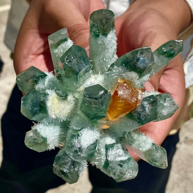 1.2LB New Find Green Phantom Quartz Crystal Cluster Mineral Specimen Healing 14