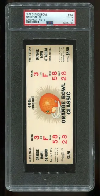 PSA Ticket Football 1974 Penn State Orange Bowl Joe Paterno LSU Full