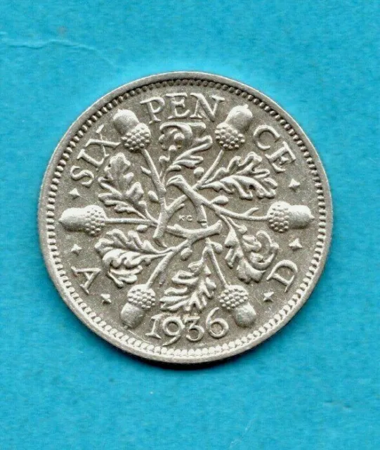 1936 Silver Sixpence Coin. King George V. In Nice Condition.