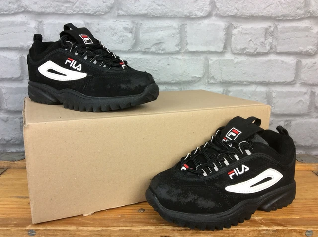 Fila Disruptor Ii Black White Red Logo Trainers Various Sizes Childrens Girls