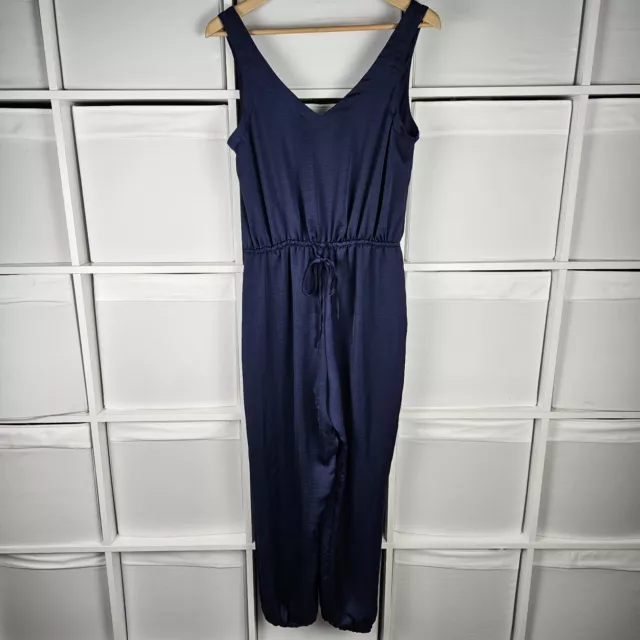 Atmosphere Navy Jumpsuit Size 12 Sleeveless V-Neck Satin Party Occasion Holiday