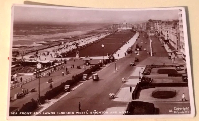 Sea Front & Lawns Looking West Brighton and Hove Sussex. A.W.W Wardle RPPC 18