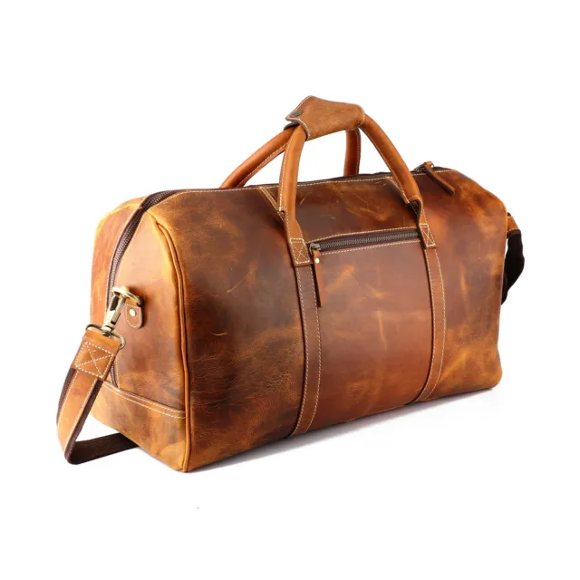 20 In Buffalo Leather Travel Duffle Bag Luggage Handbag AirCabin Carryon Duffel