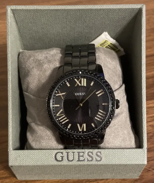 NEW Women’s GUESS Black Stainless Steel/ Gold Numerals Watch U0329L5 Japan Mov’t