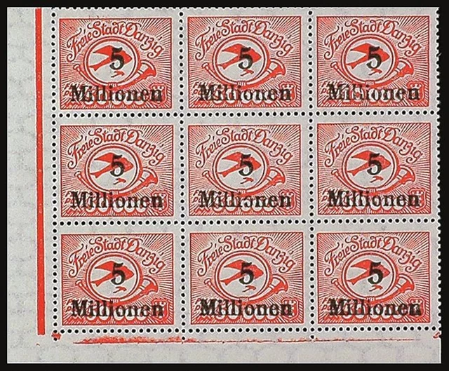 6531) Danzig Mi.-Nr. 180 FI,180(8) postfrisch Bogenecke links unten Mi. 130