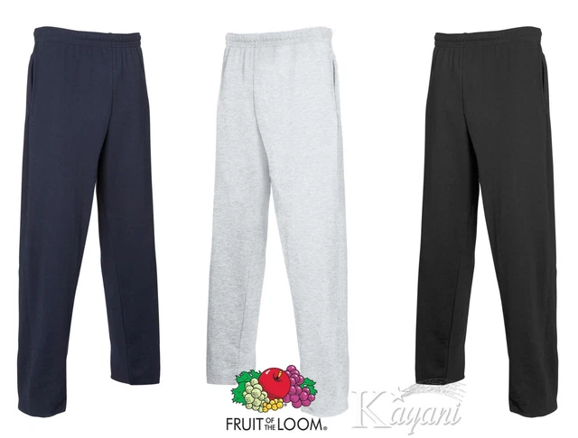 Mens Jog Pants Fruit Of The Loom Tracksuit Bottoms Open Leg Sweat Jogging Pants