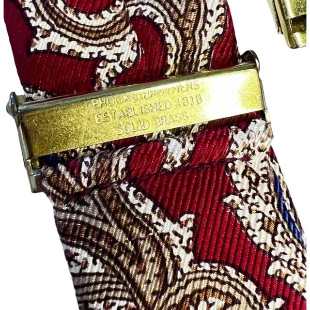 Brooks Brothers Paisley Pattern Solid Brass Suspenders Men's Red Vintage Preppy