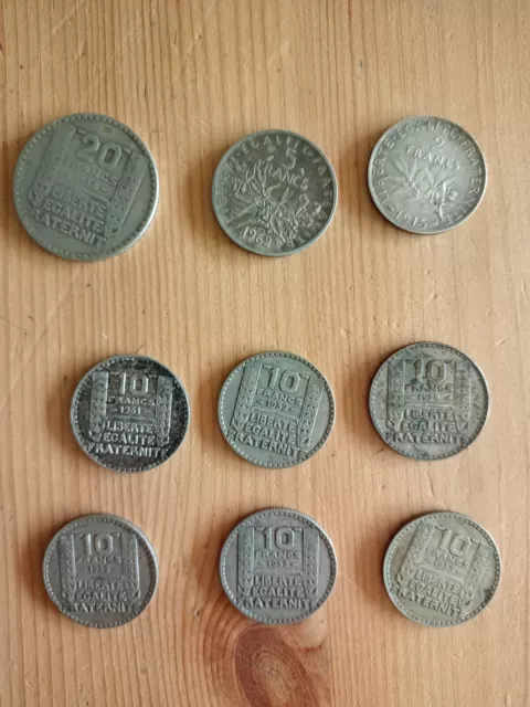 France Monnaie Lot De 9 Pieces En Argent De 2F 5F 10F 20F