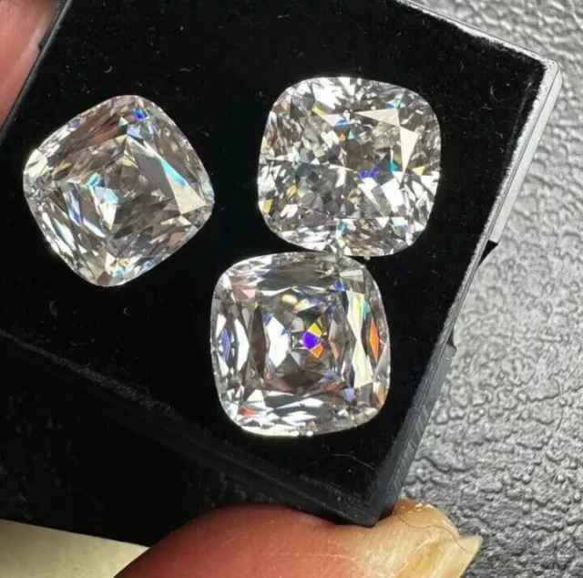 Cojín de diamante natural de 3 piezas, color blanco, corte D, grado VVS1 +1... 2
