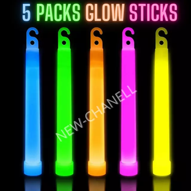 5 Premium Glow Sticks Individually Wrapped 6 inch Long Party Neon Safety Light