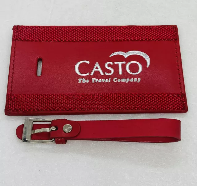 Vintage Leeman Ilani Cowhide CASTO Travel Luggage Tag And Strap Red Leather 18