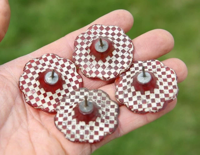 Vintage Pressed Glass Flower Curtain Tie Backs Set Of Four Checkered Red window 2