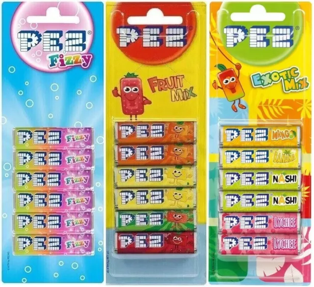 PEZ Recharge 1x Fruit Mélange 1x Gazeuze 1x Exotique Goûts Sucreries Pour Flacon