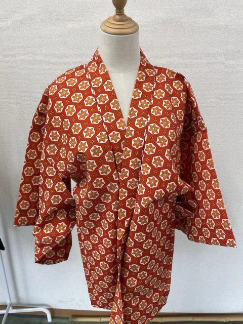 H&A Vintage Japanese HAORI KIMONO Kikkou-Mon Yukata cardigan Dark red women