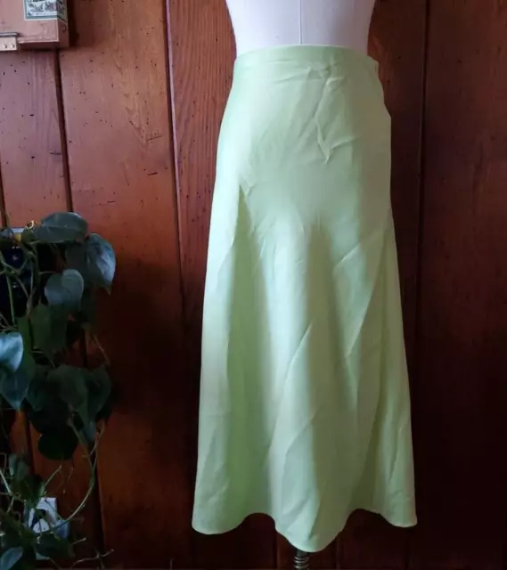 RACHEL ZOE Size 6 Small Skirt SILKY NEON GREEN A-Line Long Midi, Elastic Waist