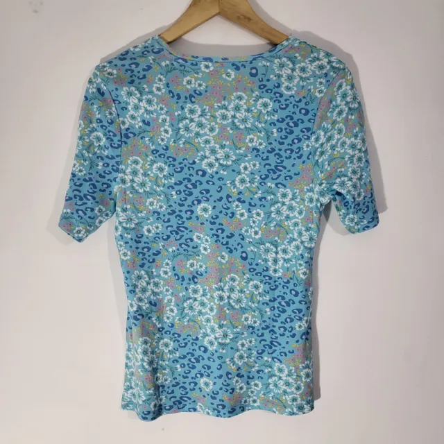 TU WOMAN Jersey T-Shirt Top Size 14-UK Blue Floral Print 100% Cotton