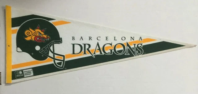 Barcelona Dragons Full Size WLAF Football FeltPennant early 1990's, NFL, Europe