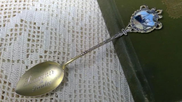 .800 Silver Souvenir Spoon - Souvenir De Santos Enameled