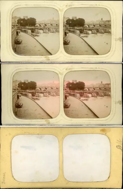 Stéréo, Paris, quais de Seine vintage stéréo card tissue, carte jour et nuit, Di