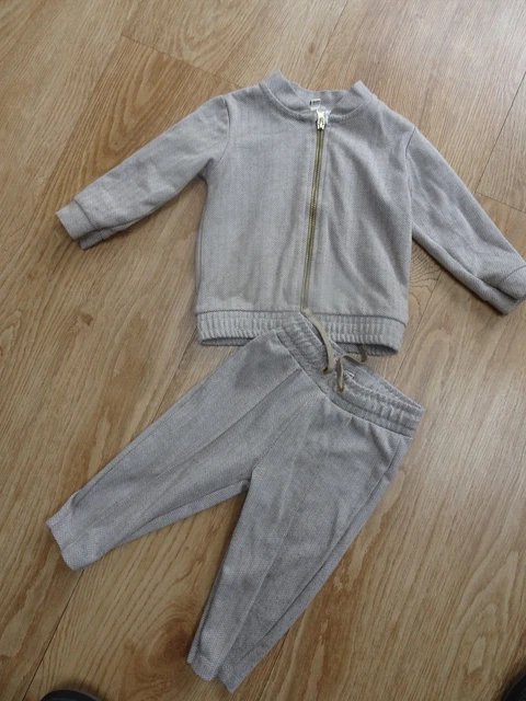 RIVER ISLAND MINI baby boys brown herringbone 2 piece tracksuit set 9 - 12 month