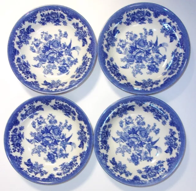 Set of 4 ~ Royal Stafford Asiatic Pheasant 6-7/8" Toile Blue Soup Cereal Bowls