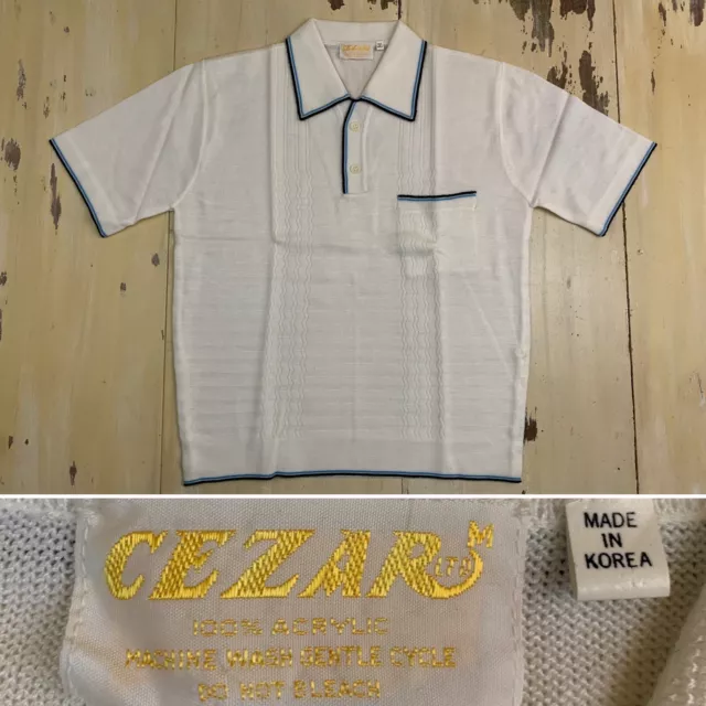 CEZARS - Vtg 60s-70s NEW DEADSTOCK White Acrylic Rockabilly Shirt, Mens MEDIUM