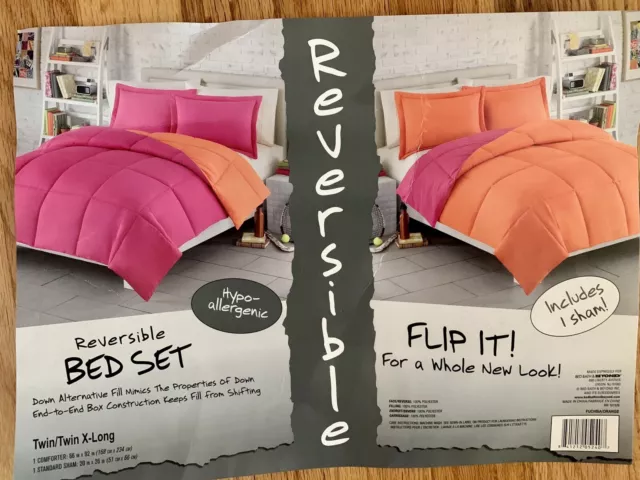 Bed Bath & Beyond Reversible Twin/Twin XL Comforter Set Dorm w/ Sham Pink Orange