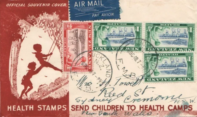 1948 New Zealand Health Stamps Official Souvenir Cover FDC sent to Cremorne