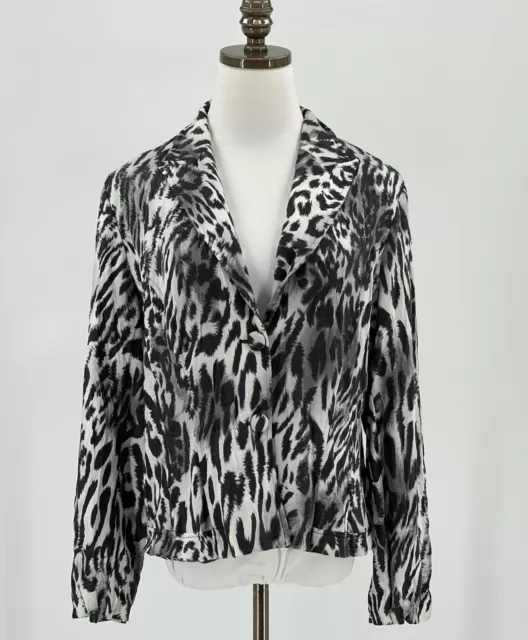 Alberto Makali Womens Gray/Black Animal Print Stretch Button Up Jacket Sz 12