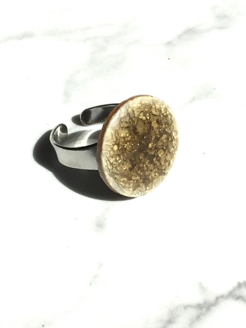 Brown Statement Ring - Porcelain Crackle Glazed Large Round  Circle Statement 4