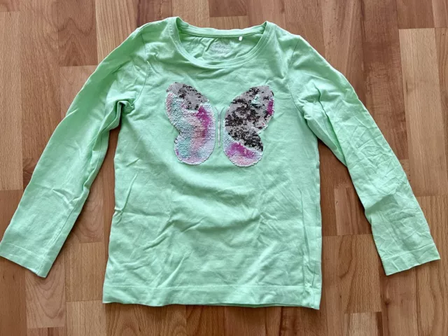 Topolino Langarmshirt La Shirt Mädchen - 134 - Hellgrün Rosa Wendepailetten