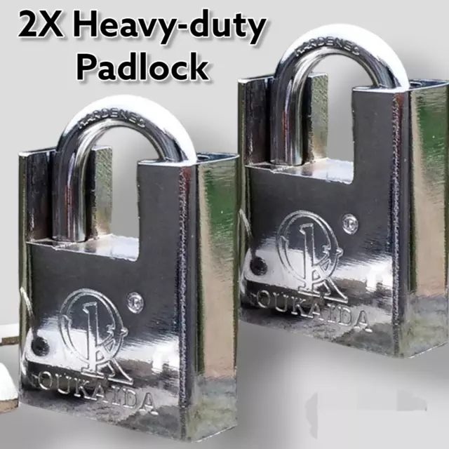 2X Heavy Duty Padlock Armoured Security Lock Outdoor Shed Warehouse 4 Keys 40Mm