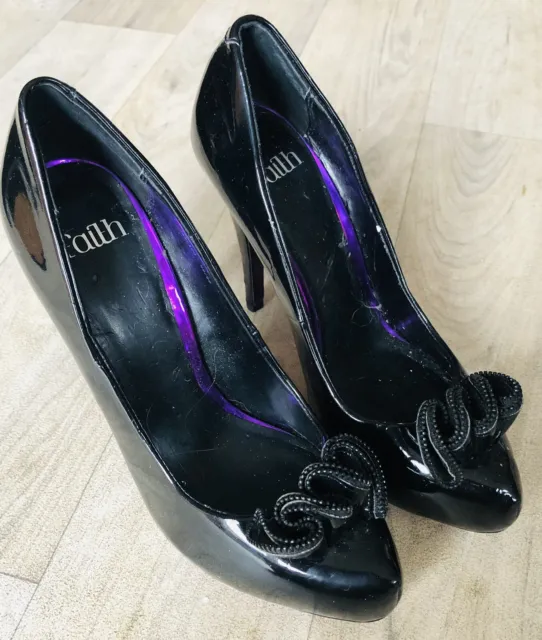 FAITH FOOTWEAR WOMENS Black Patent High Heel Platform Court Shoes Size ...