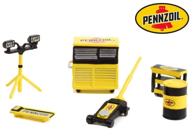 Werkstatt Set / Shop tool Set PENNZOIL - yellow / black - Greenlight 1:64
