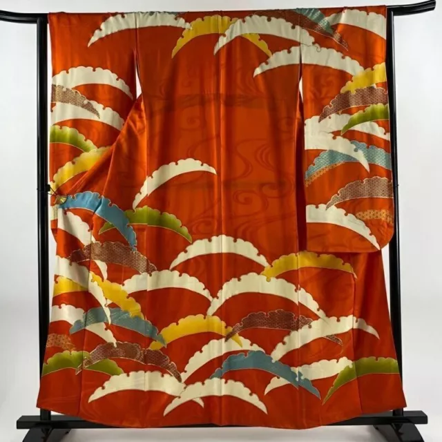 Japanischer Kimono Furisode aus reiner Seide Zitting Cisticola Qinghai Wave...