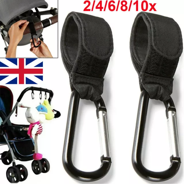 1-5 Pairs Buggy Strap Carabiner Clips Pram Bag Hooks Pushchair Buggies Stroller