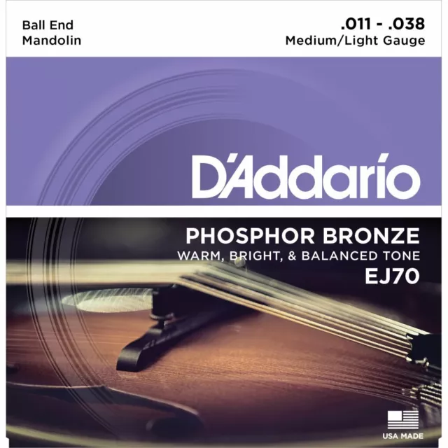 D'Addario EJ70 Mandolin Stings, Phosphor Bronze Wound, Ball End, 11-38