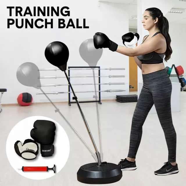 Boxing Training Punch Ball Gym Speed Punching Bag On Stand Black Free Gloves