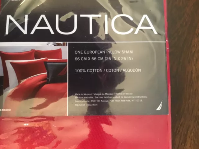 NWT Nautica Pillow Sham European 26”x26”  Red 100% Cotton Pillowcase NEW NIP